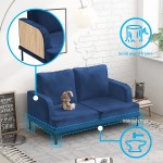 Mjkone Velvet Loveseat Sofa Couch Modern Couch Sofa Loveseat Recliner Sofa Couch for Small Space Living Room Bedroom Apartment Easy Assembly Blue