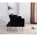 Modern Velvet Futon Sofa Bed Convertible Sleeper Sofa with Pillows Small Couch for Living Room Black