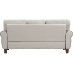 P PURLOVE Mid-Century 3 Seat Sofa PU Upholstered Sofa with Sturdy Wooden Legs and Round Armrest Padded Sofas with Removable Cushion for Bedroom Living Room Study Room Light Gray