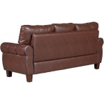 P PURLOVE Mid-Century 3 Seat Sofa PU Upholstered Sofa with Sturdy Wooden Legs and Round Armrest Padded Sofas with Removable Cushion for Bedroom Living Room Study Room Dark Brown