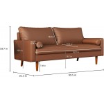 Pannow Mid-Century Modern Vegan Leather Tufted Sofa Couch 69.68” PVC Square Arm Loveseat Sofa with Toss Pillows Solid Wood Frame Easy Assembly for Small Apartment Living Room Teenagers Guest Room
