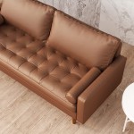 Pannow Mid-Century Modern Vegan Leather Tufted Sofa Couch 69.68” PVC Square Arm Loveseat Sofa with Toss Pillows Solid Wood Frame Easy Assembly for Small Apartment Living Room Teenagers Guest Room