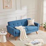 Tbfit 67" W Loveseat Sofa Mid Century Modern Decor Love Seats Furniture Button Tufted Upholstered Love Seat Couch for Living Room Blue