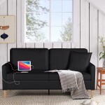 TYBOATLE Faux Leather Loveseat Sofa Couches w  2 USB Charging Ports and Throw Pillow 66" Wide Mid Century Modern Love Seats Sofas for Small Spaces Living Room Apartment Bedroom Office Black