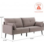 Vonanda Breathable Linen Fabric Sofa Couch 73 inch 3-Seater Modern Design Sofas with Pillows and Metal Legs for Living Room Apartment and Small Space Light Brown