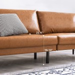 Vonanda Faux Leather Sofa Couch Mid-Century 73 Inch 3 Seater Leather Couch with Hand-Stitched Comfort Cushion and Bolster Pillows for Living Room Cognac Tan