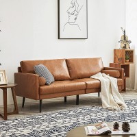 Vonanda Faux Leather Sofa Couch Mid-Century 73 Inch 3 Seater Leather Couch with Hand-Stitched Comfort Cushion and Bolster Pillows for Living Room Cognac Tan