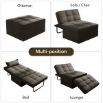 Vonanda Sofa Bed Convertible Chair 4 in 1 Multi-Function Folding Ottoman Modern Breathable Linen Guest Bed with Adjustable Sleeper for Small Room Apartment Chocolate Brown