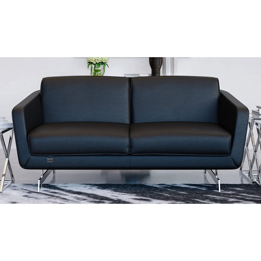 Zuri Furniture Modern Armondo Loveseat in Black Microfiber and Genuine Leather