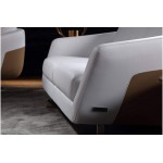 Zuri Furniture Modern Armondo Sofa in Two Tone White Microfiber Leather and Camel Accent