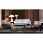 Zuri Furniture Modern Armondo Sofa in Two Tone White Microfiber Leather and Camel Accent