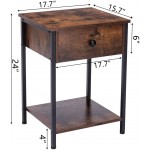 DYHOME Nightstand Coffee Tables Side Tables Vintage Industrial Nightstand with Storage Drawers and Storage Panels Metal Legs Living Room Nightstand Bedroom Side Tables Easy to Assemble Brown