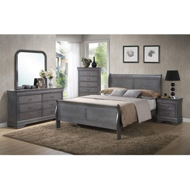 GTU Furniture Classic Louis Philippe Styling Grey Louis Philippe 5Pc Queen Bedroom SetQ D M N C