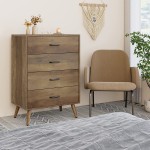 HITHOS Mid-Century Modern 4 Drawer Dresser Wood Chest of Drawer with Storage Bedroom Dresser with Handles Storage Cabinet with Metal Legs Tall Nightstand for Living Room Rustic Brown