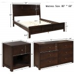 Tmosi 3 Pieces Bedroom Furniture Set Bedroom Set with Queen Size Platform Bed Nightstand and Dresser with 6 Drawers Classic Rich Brown Color Queen