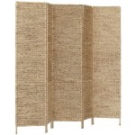 5-Panel Room Divider 76"x63" Water Hyacinth,Room partition Folding Portable Office partition Wall Folding Privacy Screen Reduce Environmental Noise in Work Area