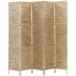 5-Panel Room Divider 76"x63" Water Hyacinth,Room partition Folding Portable Office partition Wall Folding Privacy Screen Reduce Environmental Noise in Work Area