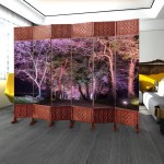 6 Panel Bamboo Room Divider Cherry Blossom Light up in Hokkaido Japan Shoji Screen Weave Canvas Folding Privacy Panel Portable Wall Divider Freestanding Separator Dual-Sided