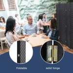 6FT Wood Room Divider and Folding Privacy Screens 4 Panel Room Partition Screen with Stand freestanding Wall Dividers for Rooms Bathroom Home Office Tall Heavy Duty Mesh Woven Design Black