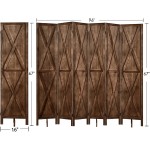 AMBITION LAND 5.8 Ft.Tall 16" Room Dividers Foldable Screen Panel with Stands Wood Folding Privacy Screens Partition Wall Dividers for Rooms Room Separator Temporary Wall 6 Panel Brown