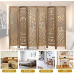 Babion 6 Panels Wood Crafted Room Divider 5.6 FT Tall Cutout Folding Privacy Screen Partition Wall Room Dividers for Home Office Bedroom Freestanding Brown