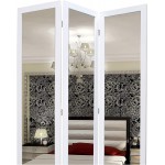 Benjara 3 Panel Wooden Foldable Mirror Encasing Room Divider White and Silver