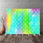 Canvas Room Divider Screen Kawaii with Princess Scales Fish Tail Banner with Magic Sparkles and Room Separator Folding Screen Privacy Partition Wall Dividers for Rooms 6 Panels