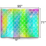 Canvas Room Divider Screen Kawaii with Princess Scales Fish Tail Banner with Magic Sparkles and Room Separator Folding Screen Privacy Partition Wall Dividers for Rooms 6 Panels