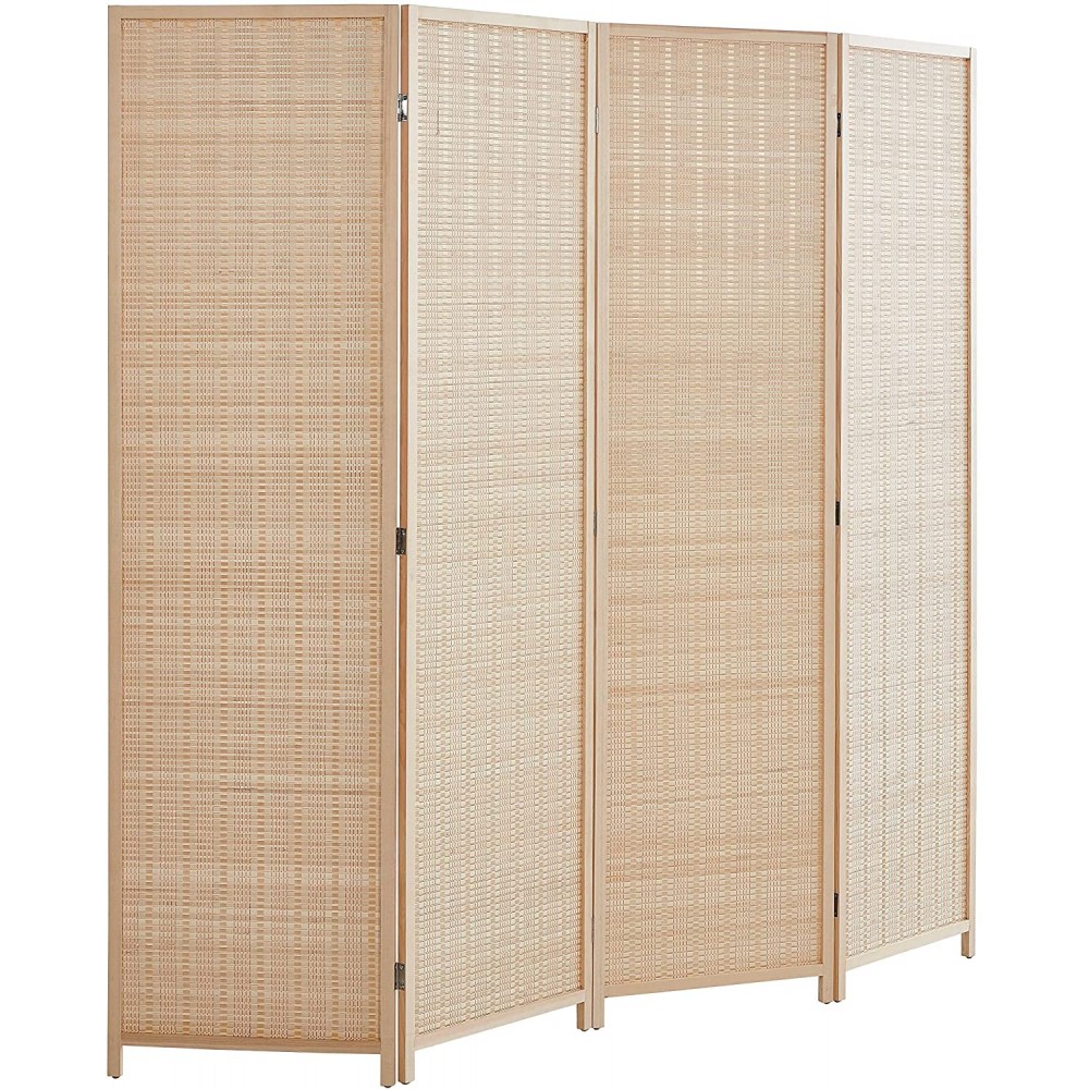 Freestanding Bamboo 4 Panel-Double Hinged- Room Divider,6 ft. Tall Beige 4 Panel