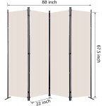 GOJOOASIS Room Dividers Folding Privacy Screens 4 Panel Partition White