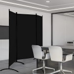 Grezone Room Dividers Folding Privacy Screens 3 Large Panel Partition Screen Steel Frame& Frabic Office Partition for Home Office Dorm Decor Black