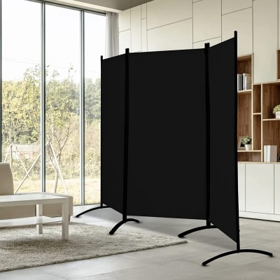 Grezone Room Dividers Folding Privacy Screens 3 Large Panel Partition Screen Steel Frame& Frabic Office Partition for Home Office Dorm Decor Black