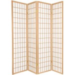 GTU Furniture Japanese Style 4 Panels Wood Shoji Room Divider Screen Oriental for Home Office Natural