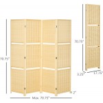 HOMCOM 4-Panel Bamboo Room Divider 6 Ft Folding Privacy Screen with 2 Display Shelves for Bedroom and Office Natural