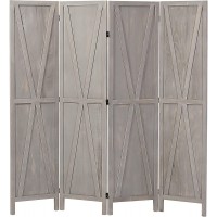 iVilla 5.8 Ft Tall Wood Room Divider 4 Panel Rustic Folding Privacy Screens Farmhouse Partition Wall dividers for Rooms Separator Temporary Wall Barnwood Grey 1 x 71.2 69 inches