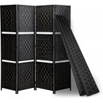 JAXSUNNY 4-Panel Room Divider Folding Paper Rope Folding Screen Portable Partition Privacy Room Divider with Removable Storage Shelves Freestanding Divider with Two partitions Black