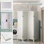JAXSUNNY 4 Panel Wood Room Divider Folding Privacy Room Screen Wall Dividers Louvered Partition Room Divider-Define a Space White Wash