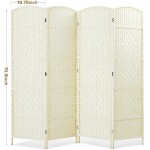 JOSTYLE Room Divider 4 Panel Room Partition  Foldable Freestanding Room Dividers 6 FT Tall and Extra Wide Hinged Decorative Separation Wall Divider.