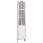 MyGift 3-Panel Parisian Style Whitewashed Wood Room Divider with Vertical Striped Fabric Screens