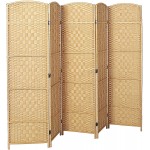 MyGift Handwoven Beige Bamboo 5 Panel Partition Semi-Private Room Divider with Dual Hinges
