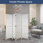 netuera Folding Room Divider Screen Wood Folding Privacy Screens White-Washed 4 Pannel 5.3 x 5.6ft