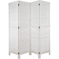 netuera Folding Room Divider Screen Wood Folding Privacy Screens White-Washed 4 Pannel 5.3 x 5.6ft