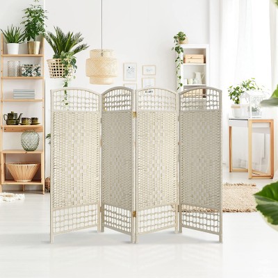 Oriental Furniture 4 ft. Tall Fiber Weave Room Divider White 4 Panels