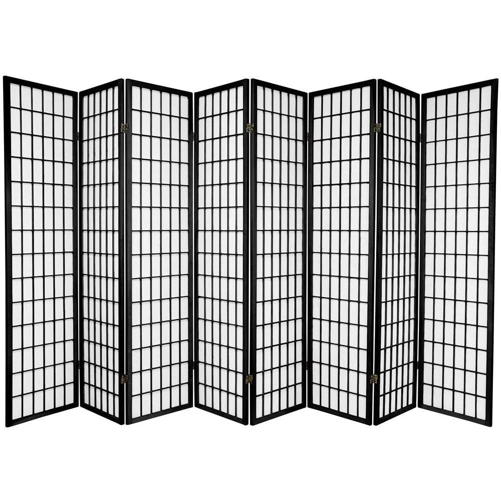 Oriental Furniture 6 ft. Tall Window Pane Shoji Screen Black 8 Panels