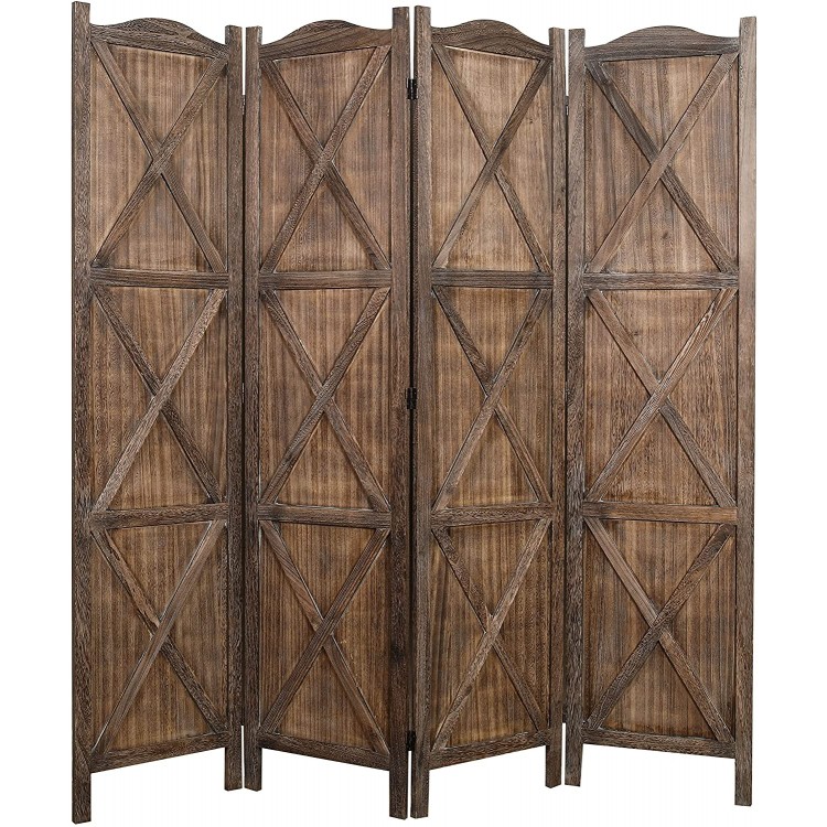 Proman Products Rancho Barn 4 Panel Room Divider FS17192 Folding Screen Privacy Screen Room Partition Paulownia Wood Max Extend 61" W x 0.75" D x 67" H Rustic Brown