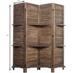 Proman Products Rancho Shelf 4 Panel Room Divider FS17191 Folding Screen Privacy Screen Room Partition Paulownia Wood Max Extend with Shelves 47" W x 11" D x 67" H Rustic Brown