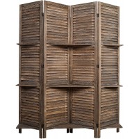 Proman Products Rancho Shelf 4 Panel Room Divider FS17191 Folding Screen Privacy Screen Room Partition Paulownia Wood Max Extend with Shelves 47" W x 11" D x 67" H Rustic Brown