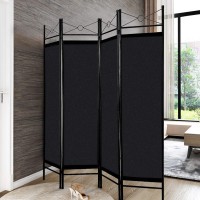 ReunionG 4-Panel Room Divider 6 FT Wide Steel Frame Screen Folding Privacy Partition Freestanding Room Dividers for Home Office Black