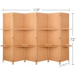 RHF 6 ft.Tall-Extra Wide Diamond Weave Fiber 6 Panels Room Divider,6 Panel Folding Screen Privacy Partition Wall Room Dividers with 2 Display Shelves,Light Beige-6 Panel 2 Shelves