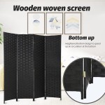Room Divider,6FT 4 Panels Wall Divider Privacy Screen Wood Mesh Hand-Woven Design Room Screen Divider Indoor Folding Portable Partition Screen Black